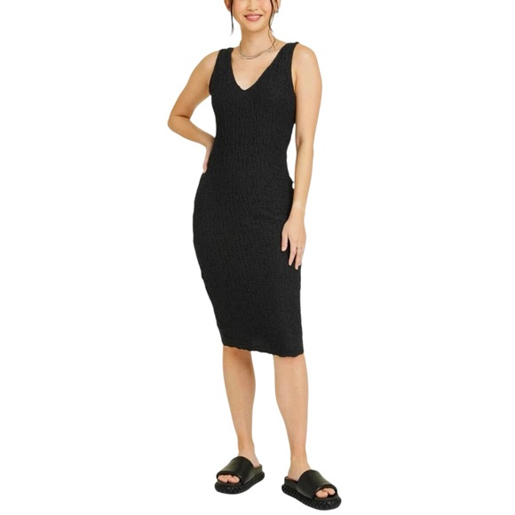 A NEW DAY Women’s Puckered Knit Midi Dresss Black M - Picture 1 of 9